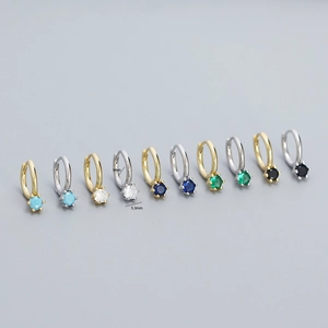S925 sterling silver hoop earrings with round zircon in gold and silver finish