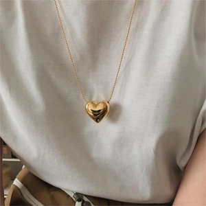 Minimalist 925 sterling silver heart pendant necklace with gold beaded chain for women