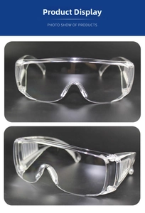 Detail view of transparent protective goggles with wide side shields for eye safety