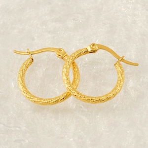 18k gold plated stainless steel hoop earrings with elegant vintage twisted texture design