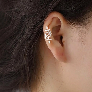 Minimalist silver leaf ear cuff for women, 18k gold plated copper clip-on earring