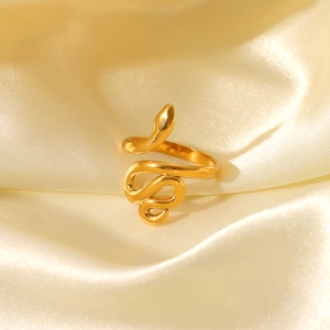 Bague Serpent Acier Inoxydable Plaque Or Minimaliste Enroulée Style Punk Vintage Pour Femme