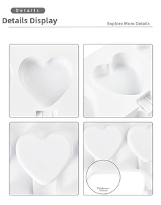 Detail view of 1.5mm thick heart-shaped silicone ice cream mold with 4-cavity structure