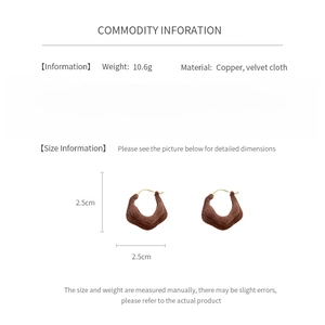 Detailed chart showing velvet hoop earring size 2.5cm and copper material specifications