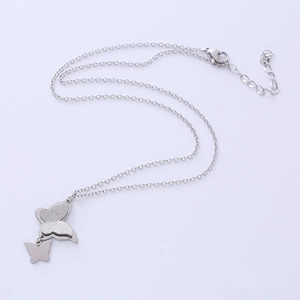 Silver double butterfly necklace with sparkling frosted pendant and O-chain for women