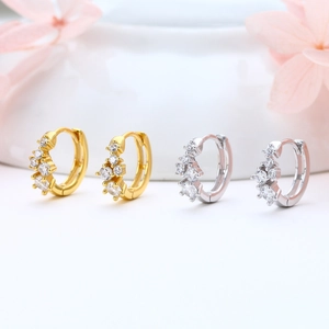 S925 sterling silver hoop earrings with white cubic zirconia in gold and silver finish