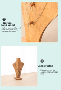 Close-up and full view of minimalist solid wood portrait bust necklace display stand