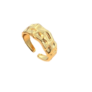 18K gold plated stainless steel open ring with unique hammered metal texture finish