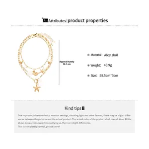 Detailed view of ocean style 3-piece necklace set with shell and starfish charms