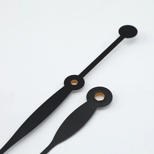 Classic black aluminum clock hands with gold hub on white background for DIY quartz movements