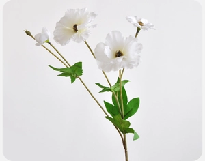 Close-up of white artificial butterfly peony with detailed petals and silk texture