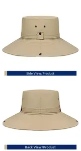 Detail view of khaki sun hat showing side and back profiles with ventilation holes