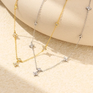 Minimalist S925 sterling silver clover necklace with zircon layering for women