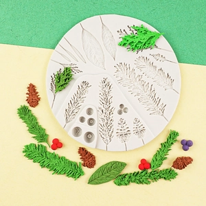 Christmas Pine Cone Leaf Wreath Silicone Mold DIY Fondant Chocolate Cake Border Decoration Clay Crafting Tool