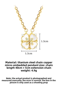 Plan détaillé de la taille du collier trèfle à quatre feuilles, pendentif de 1,5 cm