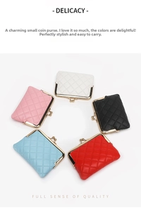 Mini quilted PU leather kiss-lock coin purses in five vibrant colors with gold metal frame