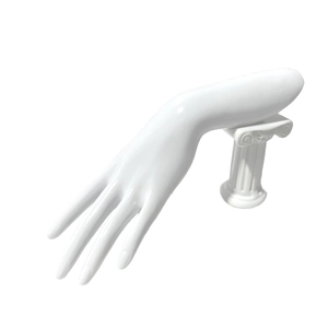Elegant white hand model jewelry display stand with a classic Roman column base