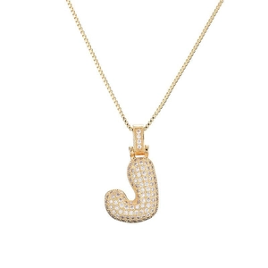 Gold letter J pendant necklace with micro-p镶 zircon on a sleek box chain for women