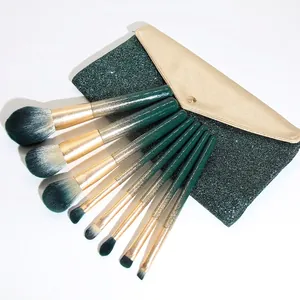 Professional Makeup Brushes Quicksand Gold Peacock Green Gradient Handles Synthetic Fiber Powder Blush Eyeshadow With Portable Bag