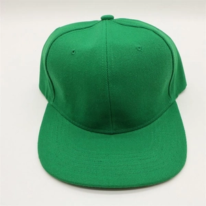Top view of a solid green flat brim snapback hat in high-quality twill cotton fabric