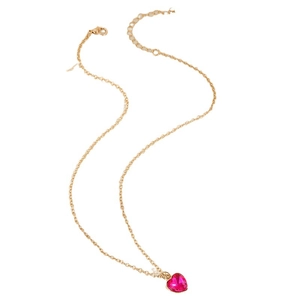 Minimalist gold chain necklace with pink heart pendant on a clean white background