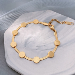 Minimalist Round Disc Pendant Necklace Bracelet Stainless Steel Snake Bone Chain Elegant Versatile Jewelry Women