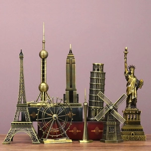 World Famous Landmark Architecture Models Vintage Bronze Alloy Miniature Building Figurine For Desktop Home Office Decor Souvenirs