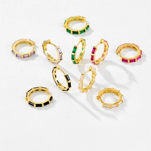 Cerchi in argento 925 dorato con pietre preziose rettangolari multicolori assortite