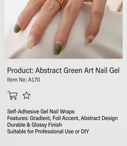 Macro shot of elegant dark green and gold foil press-on nails with chain jewelry detail
