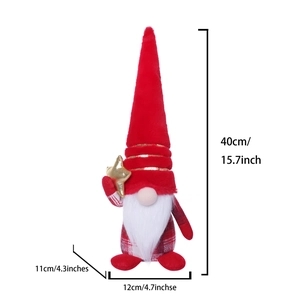 Plush Christmas gnome with red sequined hat and gold star, 40cm height dimensions