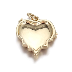 Polished golden heart pendant back view with hollow structure and top hanging loop
