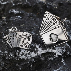 Stainless Steel Spades Royal Flush Pendant Necklace Playing Cards Retro Polished Hip Hop Punk Jewelry For Men Women