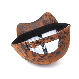 Adjustable leopard print faux leather baseball cap with a classic metal buckle strap