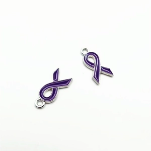 Purple ribbon heart charm pendants in alloy for DIY jewelry making on white background
