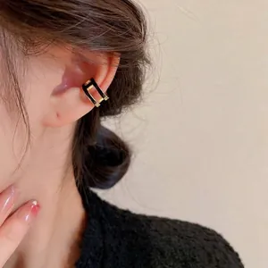 Double Layer C Shaped Ear Cuff Copper With Zircon And Black Enamel Geometric Non Piercing Earrings For Women