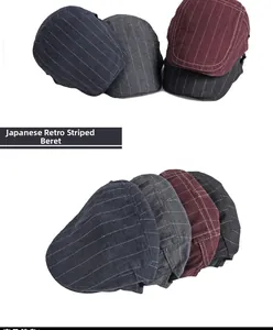 Détails de bérets en coton rayé disponibles en bleu marine, gris, bordeaux et noir