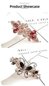 Détails de barrettes en or rose avec cristaux violets et motifs papillon en strass