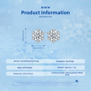 Detailed technical drawing of S925 sterling silver snowflake stud earrings with dimensions