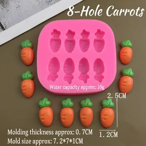 Detailed view of pink 8-cavity carrot silicone mold for fondant baking and crafts