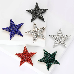 Sparkling crystal star brooches in six colors with gold base for elegant outfits