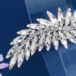Sparkling rhinestone feather hair clip in silver finish for elegant women hairstyles