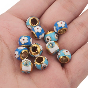 Enamel evil eye and flower stainless steel beads set for DIY jewelry making