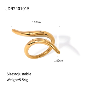 Adjustable 18k gold plated stainless steel twisted ring with a sleek metallic finish
