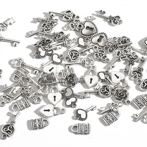 Antique silver alloy key and heart lock charms set for DIY jewelry making and crafts
