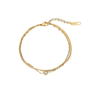 Bracciale a doppio strato in acciaio inossidabile dorato con catena a serpente e zircone