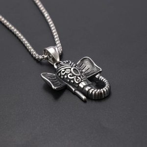 Punk style elephant head pendant necklace in antique silver stainless steel for men
