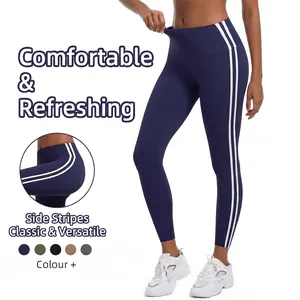 Pantalons de Yoga à Taille Haute pour Femmes Coupe Ajustée Remonte-fesses Leggings à Bandes Latérales Respirants Séchage Rapide Sport