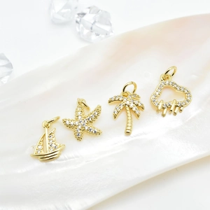 Charms Pendants Sailboat Starfish Palm Tree Cloud Micro Pave Zircon 18K Gold Plated Brass For DIY Jewelry Making