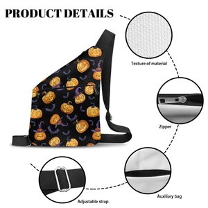 Detailed view of Halloween pumpkin shoulder bag showing material texture and zipper