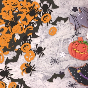Confettis d'Halloween avec citrouille araignée et chauve-souris pour déco de table